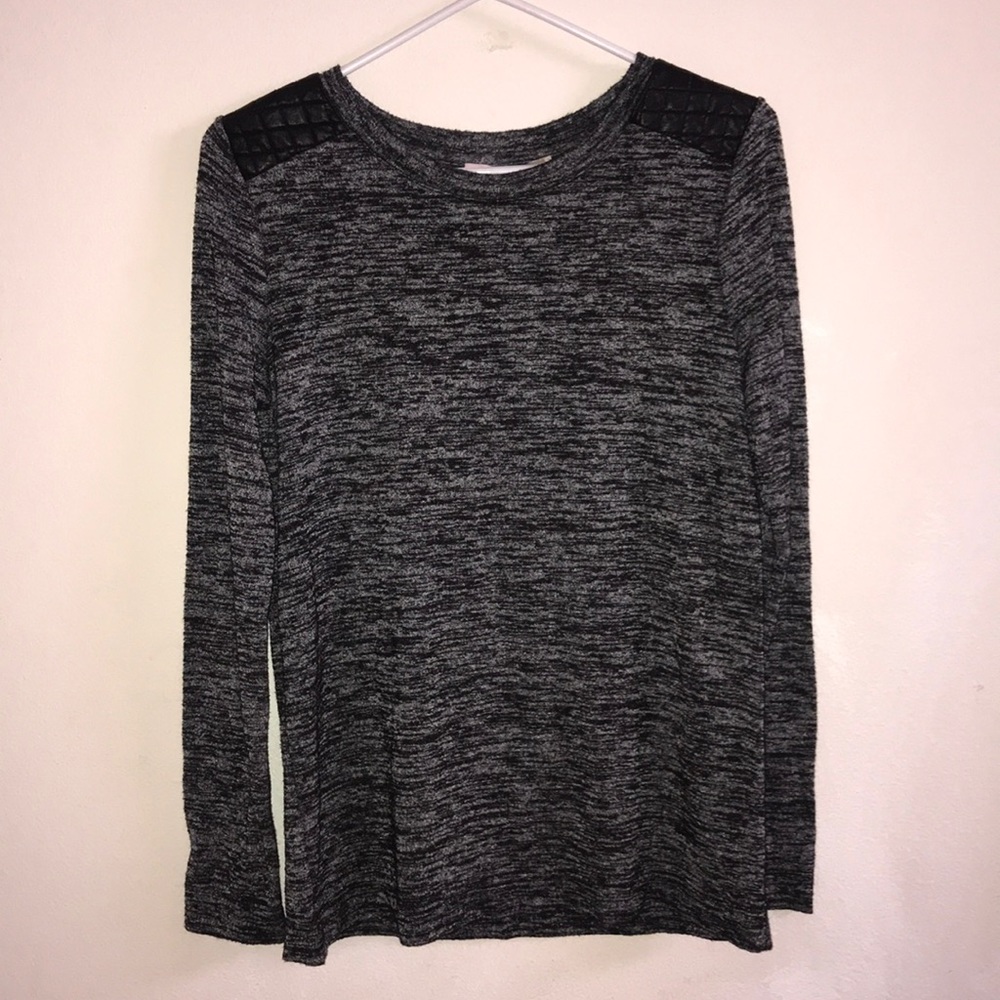 FOREVER 21 Marled Sweater w/Leather Shoulders
